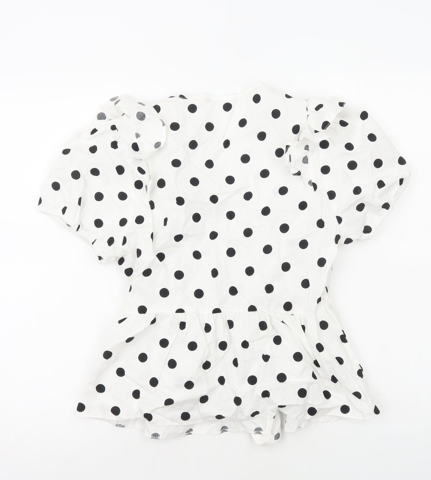 Preworn Womens White Polka Dot Cotton Basic Blouse Size M V-Neck