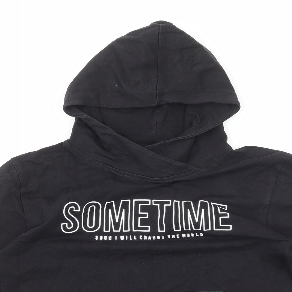Sometime Soon Boys Black Cotton Pullover Hoodie Size 10 Years Pullover
