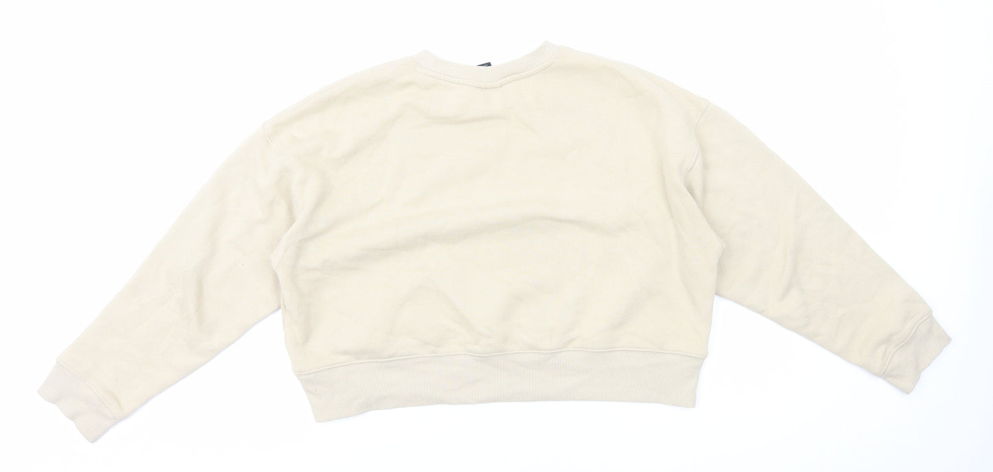 Monki Womens Beige Cotton Pullover Sweatshirt Size L Pullover - Cropped