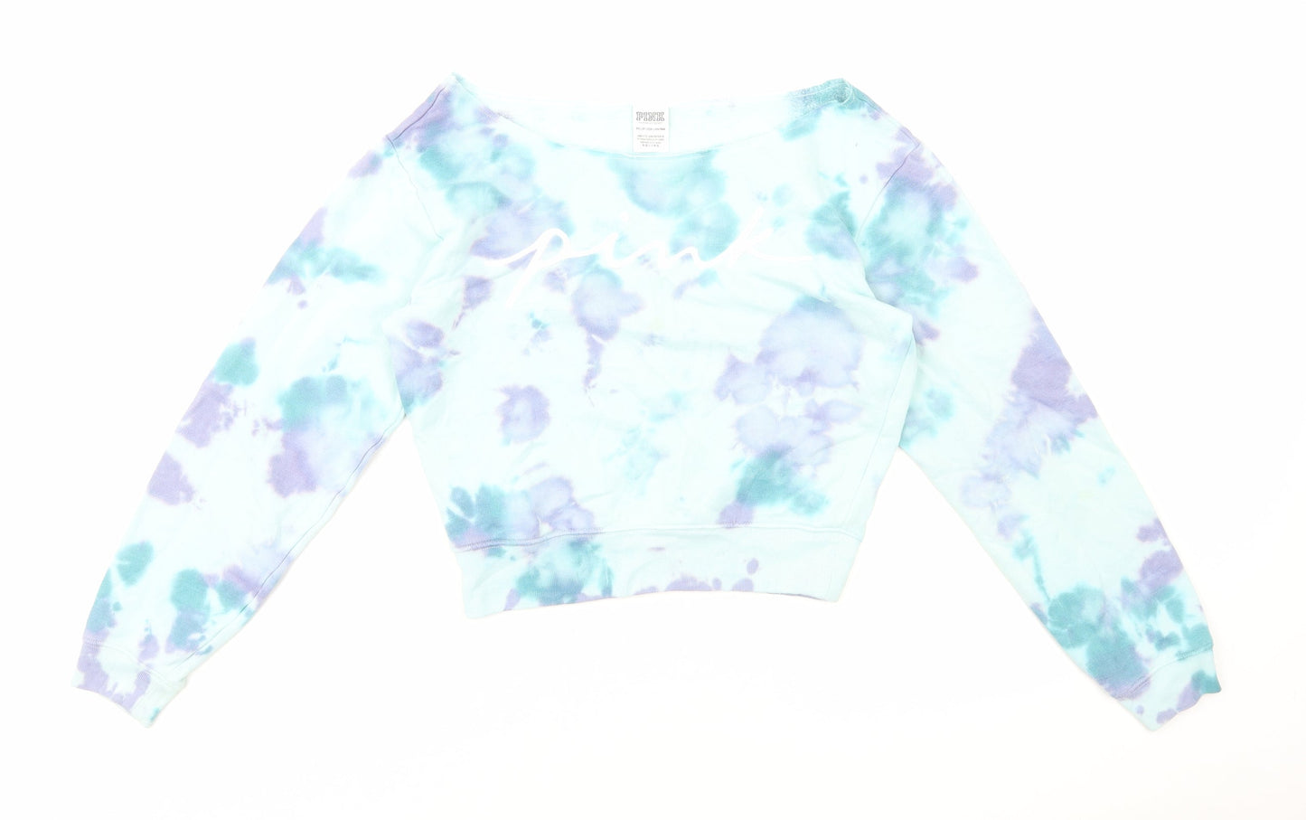 PINK Womens Multicoloured Geometric Cotton Pullover Sweatshirt Size XS Pullover - Tie Dye