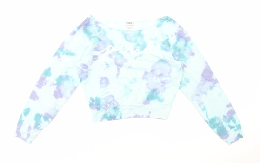 PINK Womens Multicoloured Geometric Cotton Pullover Sweatshirt Size XS Pullover - Tie Dye