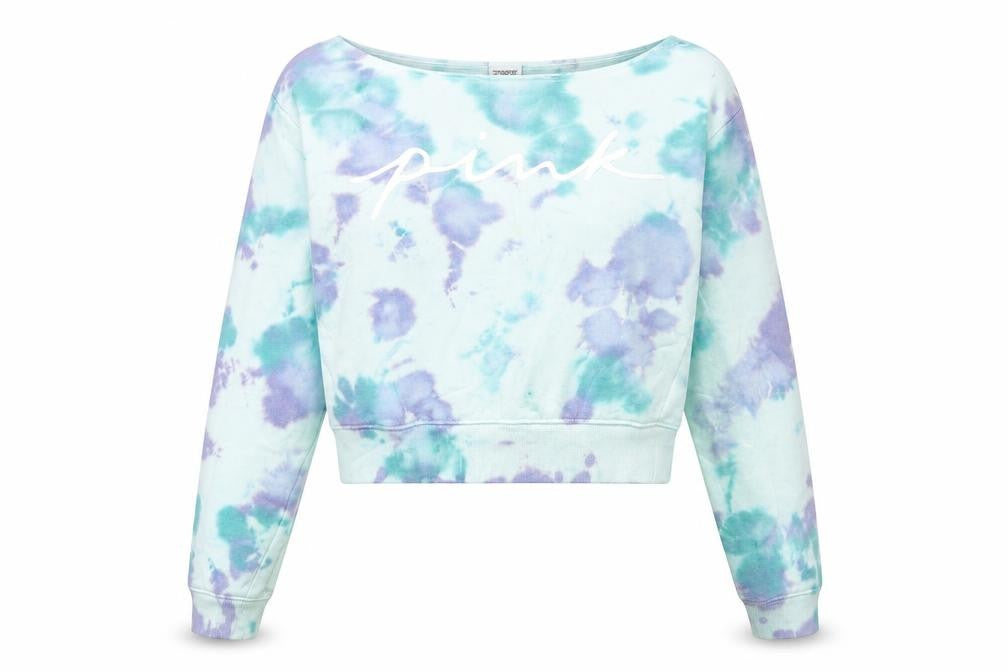 PINK Womens Multicoloured Geometric Cotton Pullover Sweatshirt Size XS Pullover - Tie Dye