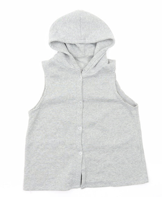 Preworn Girls Grey Polyester Pullover Hoodie Size M Button