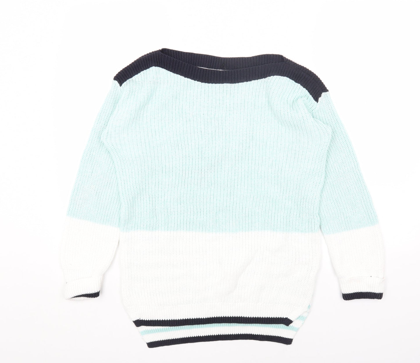 Marks and Spencer Womens Green Boat Neck Striped Cotton Pullover Jumper Size S - Colourblock