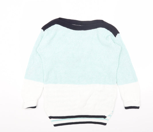 Marks and Spencer Womens Green Boat Neck Striped Cotton Pullover Jumper Size S - Colourblock