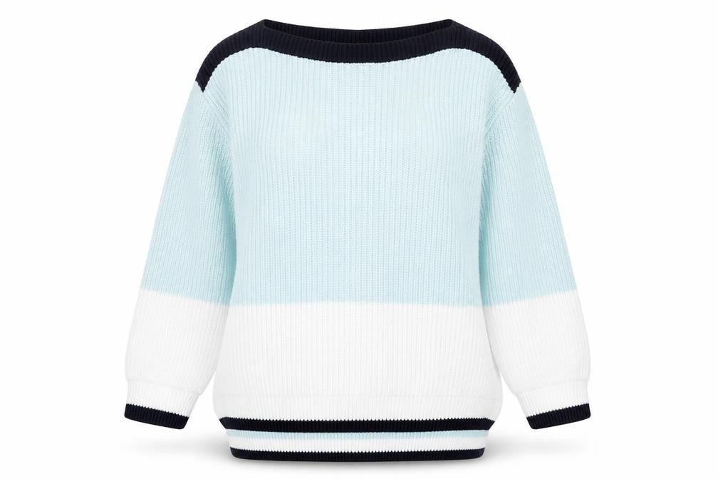Marks & Spencer Womens Green Boat Neck Striped Cotton Pullover Jumper Size S - Colourblock
