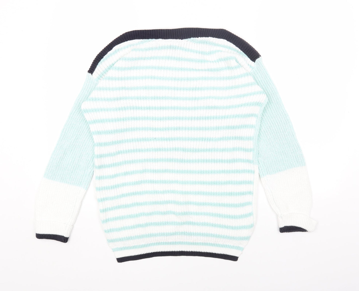 Marks and Spencer Womens Green Boat Neck Striped Cotton Pullover Jumper Size S - Colourblock