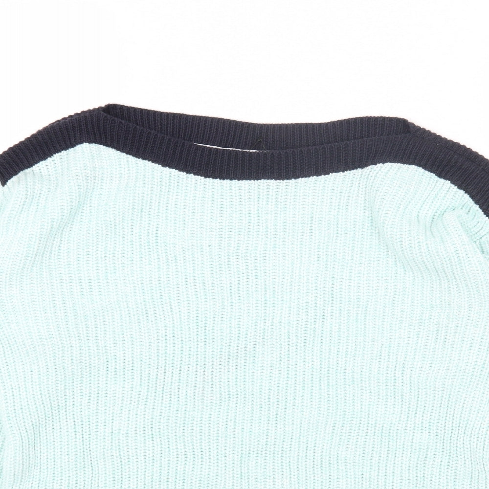 Marks and Spencer Womens Green Boat Neck Striped Cotton Pullover Jumper Size S - Colourblock