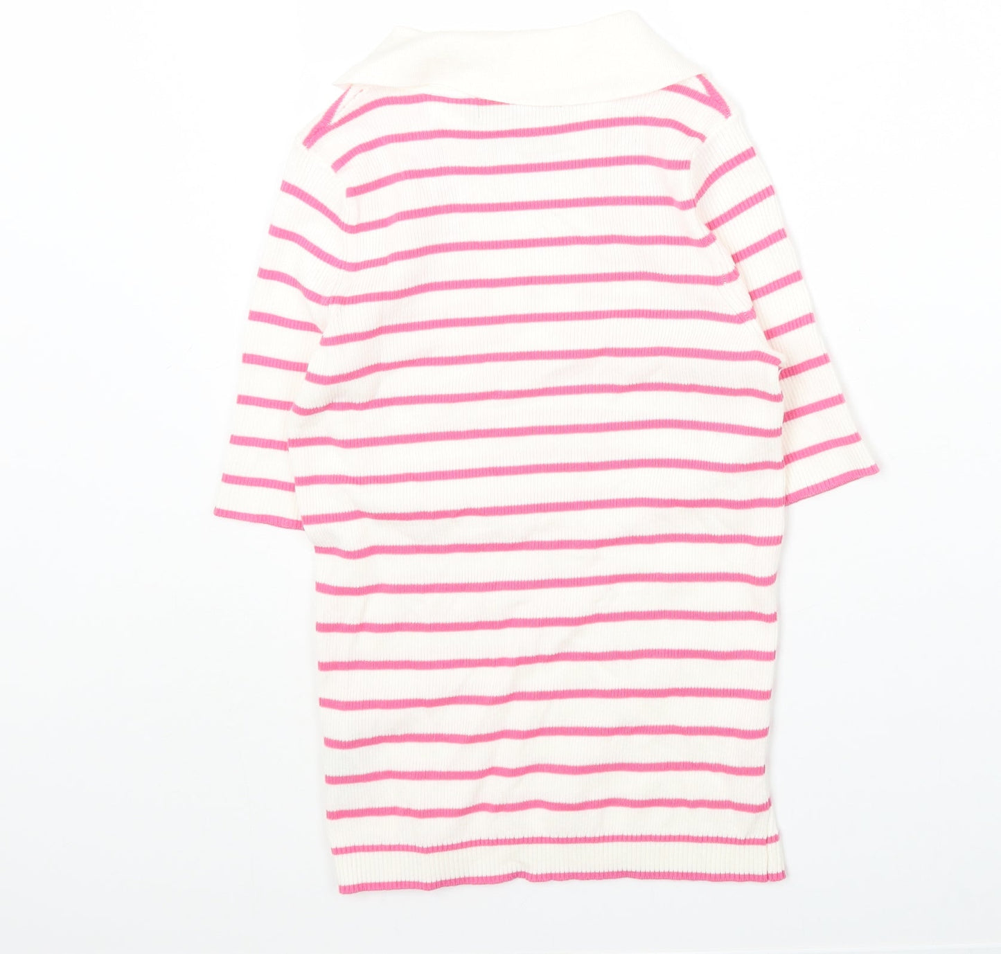 Marks and Spencer Womens Multicoloured Collared Striped Cotton Pullover Jumper Size S