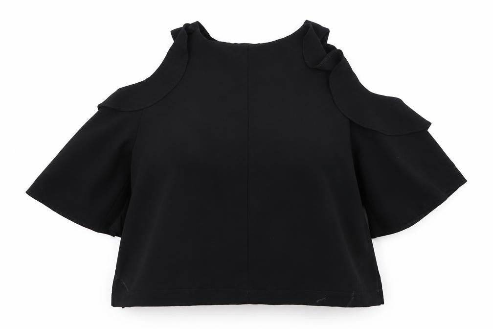 Topshop Womens Black Polyester Cropped Blouse Size 8 Round Neck