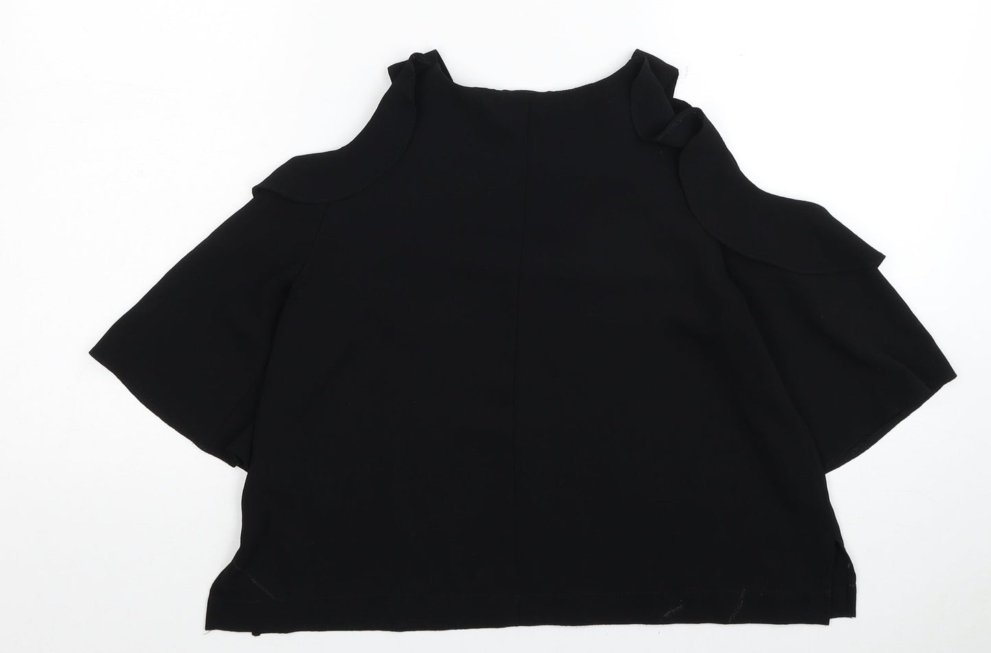 Topshop Womens Black Polyester Cropped Blouse Size 8 Round Neck