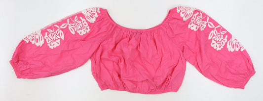 Marks and Spencer Womens Pink 100% Cotton Cropped Blouse Size 16 Scoop Neck
