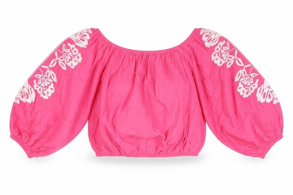 Marks & Spencer Womens Pink 100% Cotton Cropped Blouse Size 16 Scoop Neck