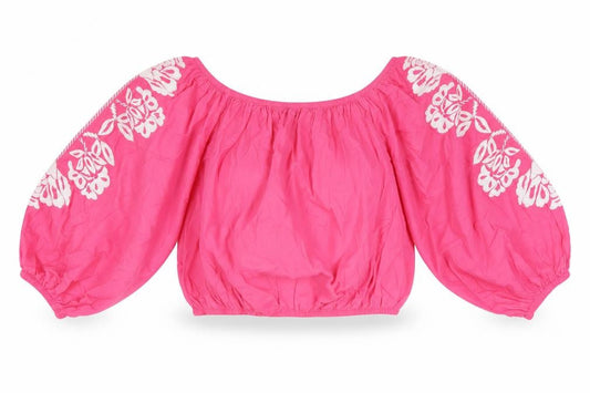 Marks and Spencer Womens Pink 100% Cotton Cropped Blouse Size 16 Scoop Neck
