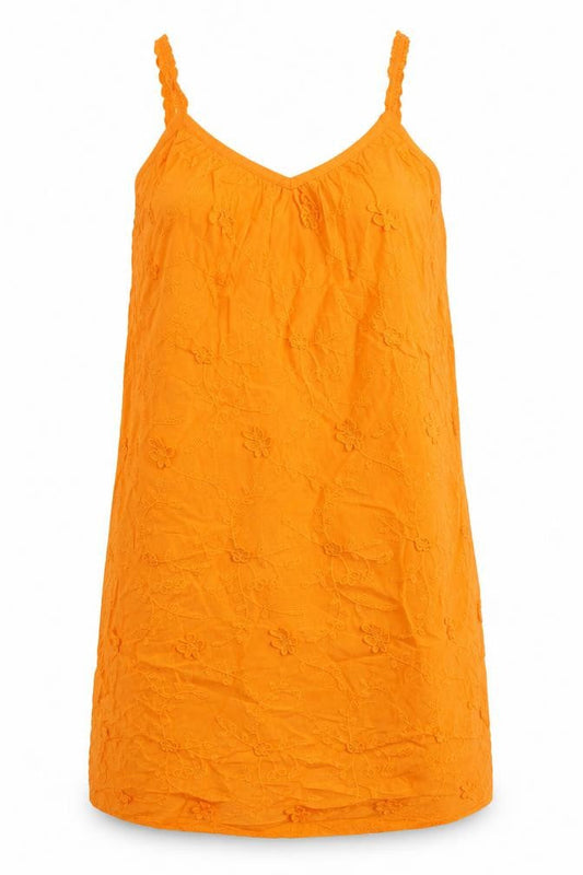 Marks & Spencer Womens Orange 100% Cotton Tank Dress Size 8 V-Neck Pullover - 3D Flowers
