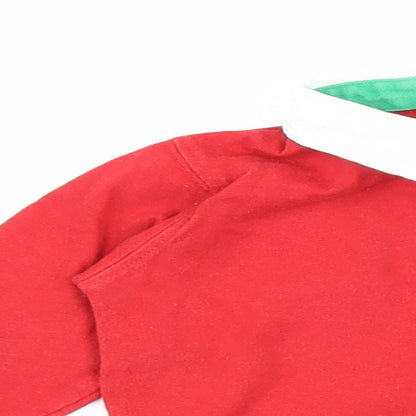 Preloved Baby Boys Red 100% Cotton Basic Button-Up Size 12 Months Round Neck Button - Welsh Flag - Detail
