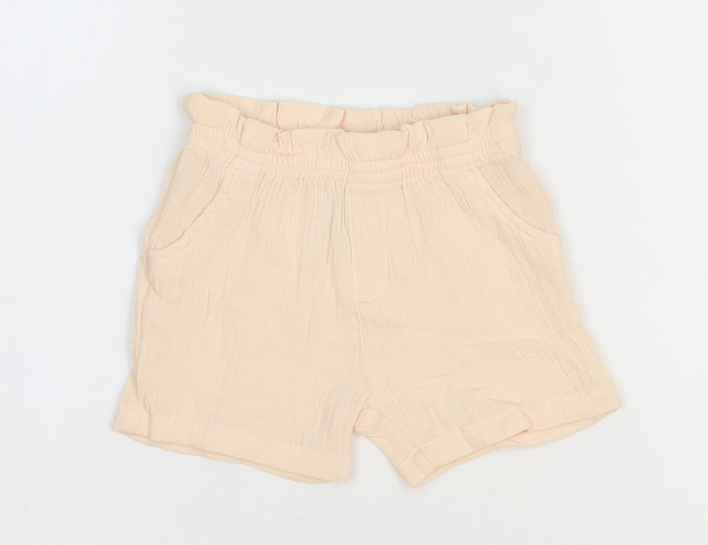 Marks and Spencer Girls Pink 100% Cotton Cropped Trousers Size 9-12 Months - Shorts