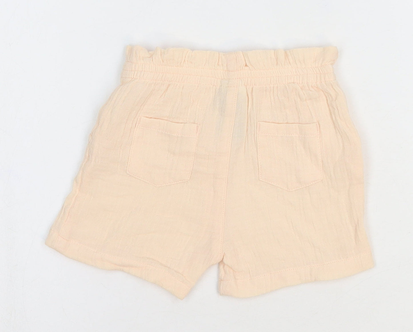 Marks and Spencer Girls Pink 100% Cotton Cropped Trousers Size 9-12 Months - Shorts