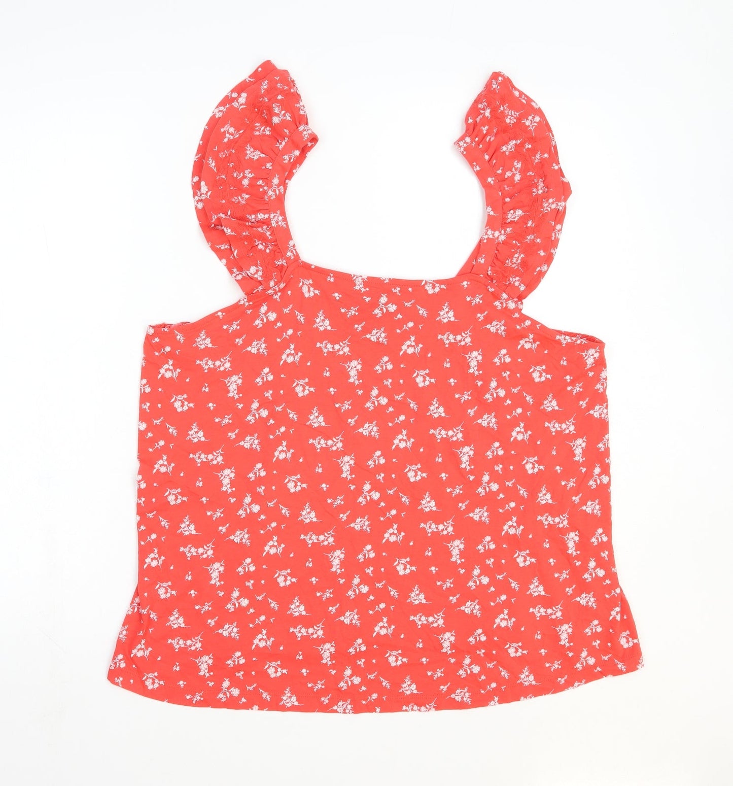 Marks and Spencer Womens Red Floral 100% Cotton Basic Polo Size 18 Square Neck
