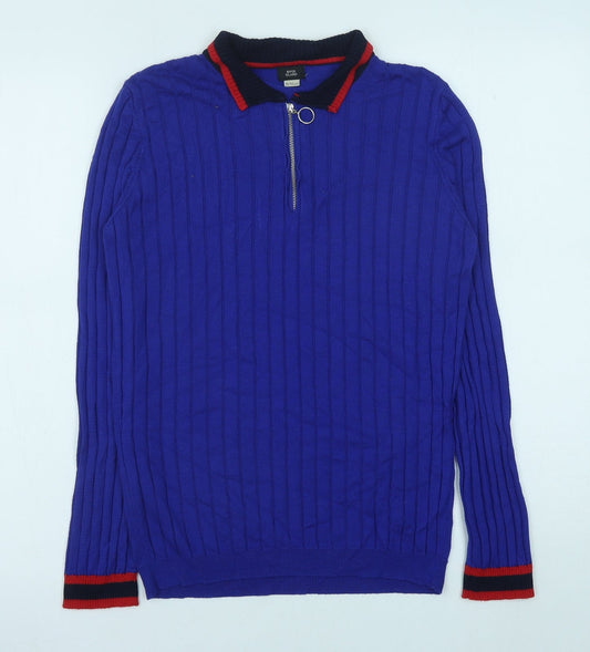 River Island Girls Blue Viscose Pullover Casual Size 11-12 Years V-Neck Zip