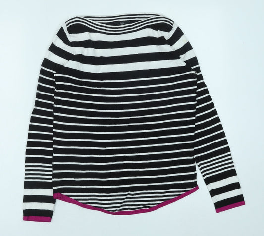 M&Co Womens Black Round Neck Striped Viscose Pullover Jumper Size 10