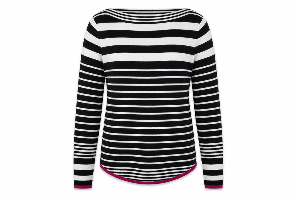 M&Co Womens Black Round Neck Striped Viscose Pullover Jumper Size 10