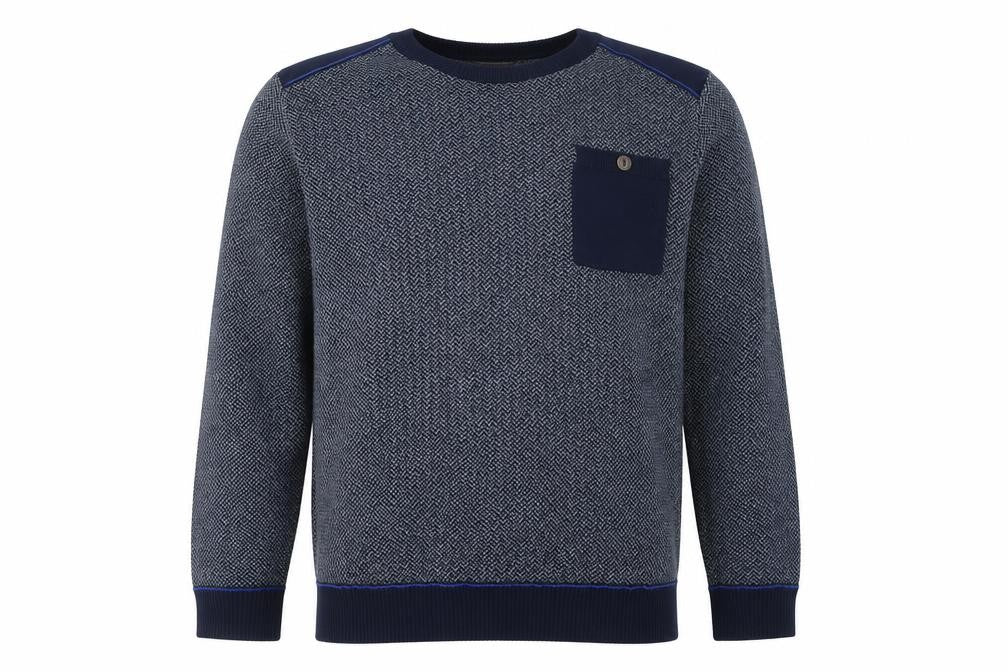 George Mens Blue Round Neck Geometric Cotton Pullover Jumper Size L