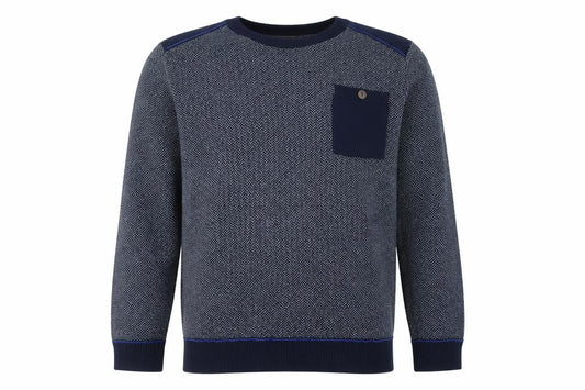 George Mens Blue Round Neck Geometric Cotton Pullover Jumper Size L