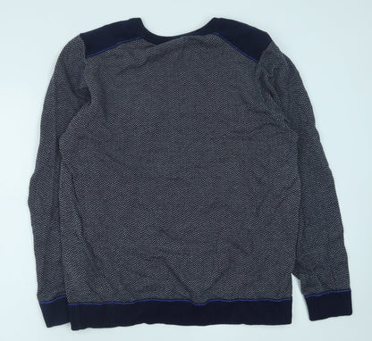George Mens Blue Round Neck Geometric Cotton Pullover Jumper Size L