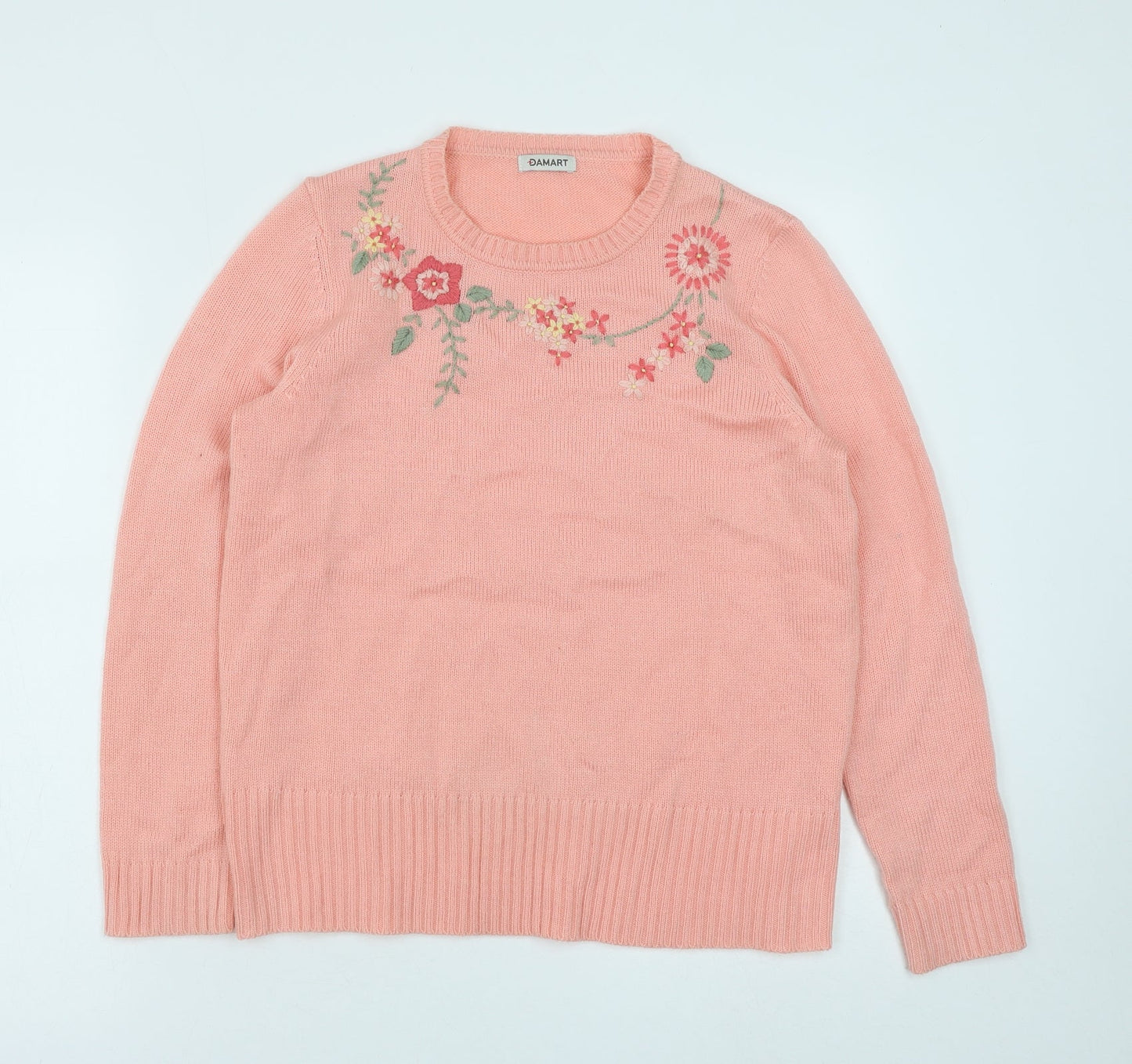 Damart Womens Pink Round Neck Floral Polyacrylate Fibre Pullover Jumper Size 10
