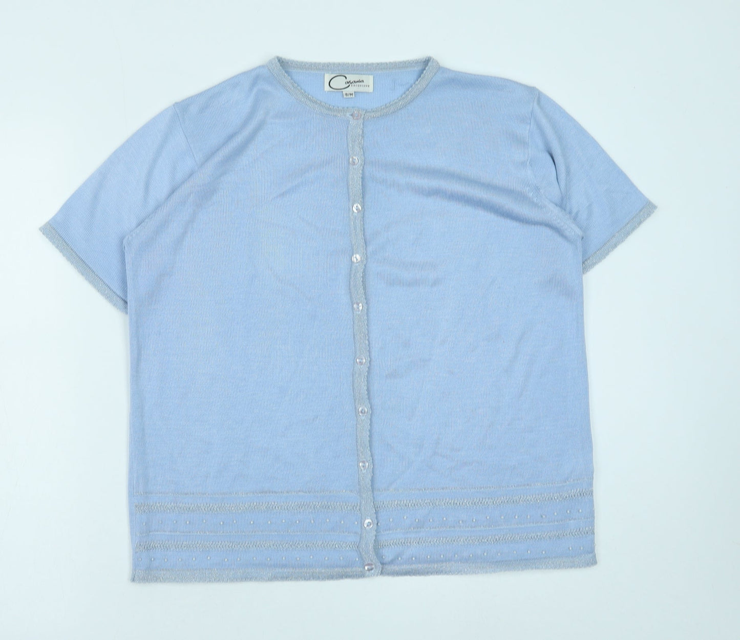 Casamia Womens Blue Round Neck Acrylic Cardigan Jumper Size S
