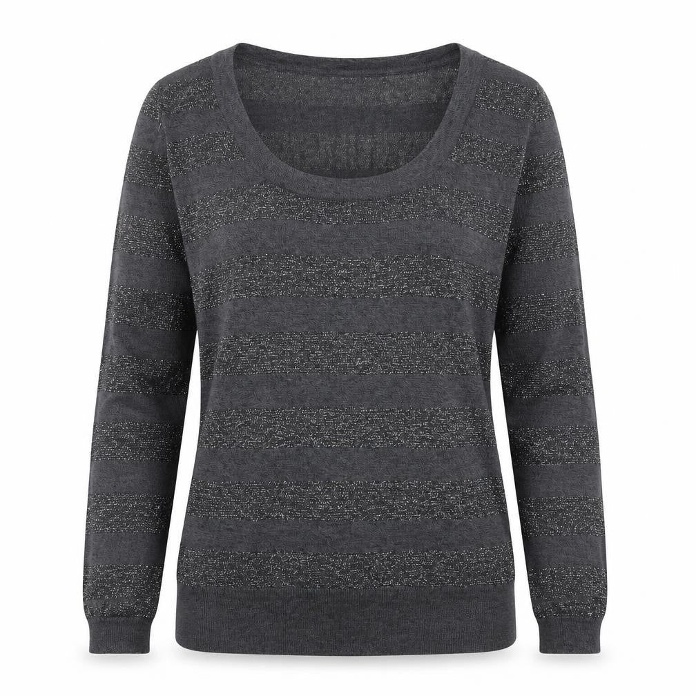 Fluid Womens Grey Scoop Neck Striped Viscose Pullover Jumper Size S