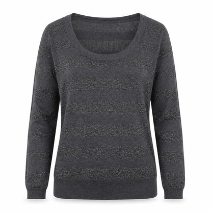 Fluid Womens Grey Scoop Neck Striped Viscose Pullover Jumper Size S
