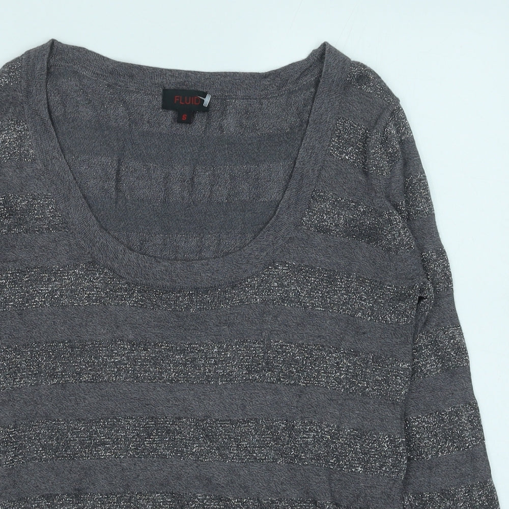 Fluid Womens Grey Scoop Neck Striped Viscose Pullover Jumper Size S