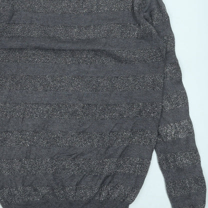 Fluid Womens Grey Scoop Neck Striped Viscose Pullover Jumper Size S