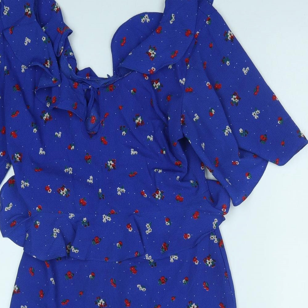 Fashion Union Womens Blue Fair Isle Polyester Mini Size 10 Scoop Neck Zip