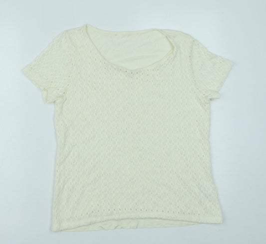 Debenhams Womens White Viscose Basic T-Shirt Size 12 Scoop Neck