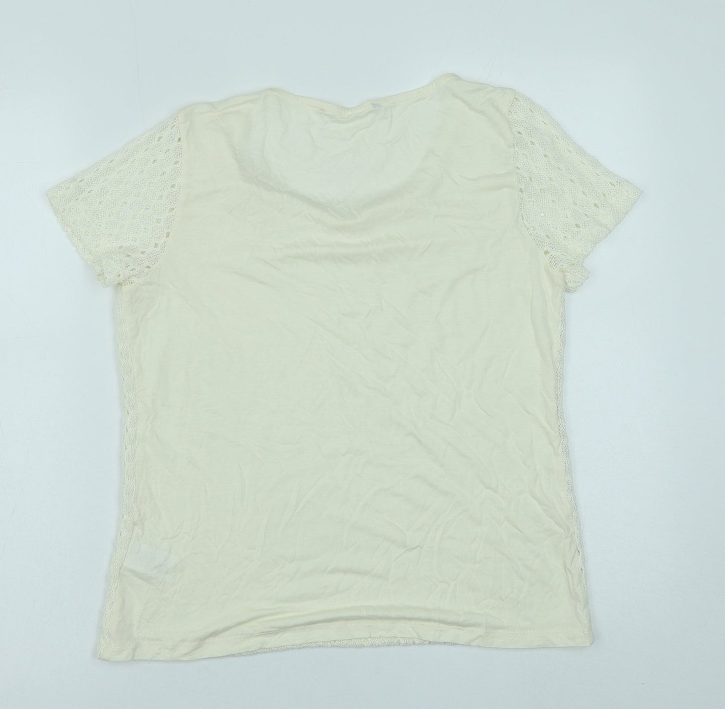 Debenhams Womens White Viscose Basic T-Shirt Size 12 Scoop Neck