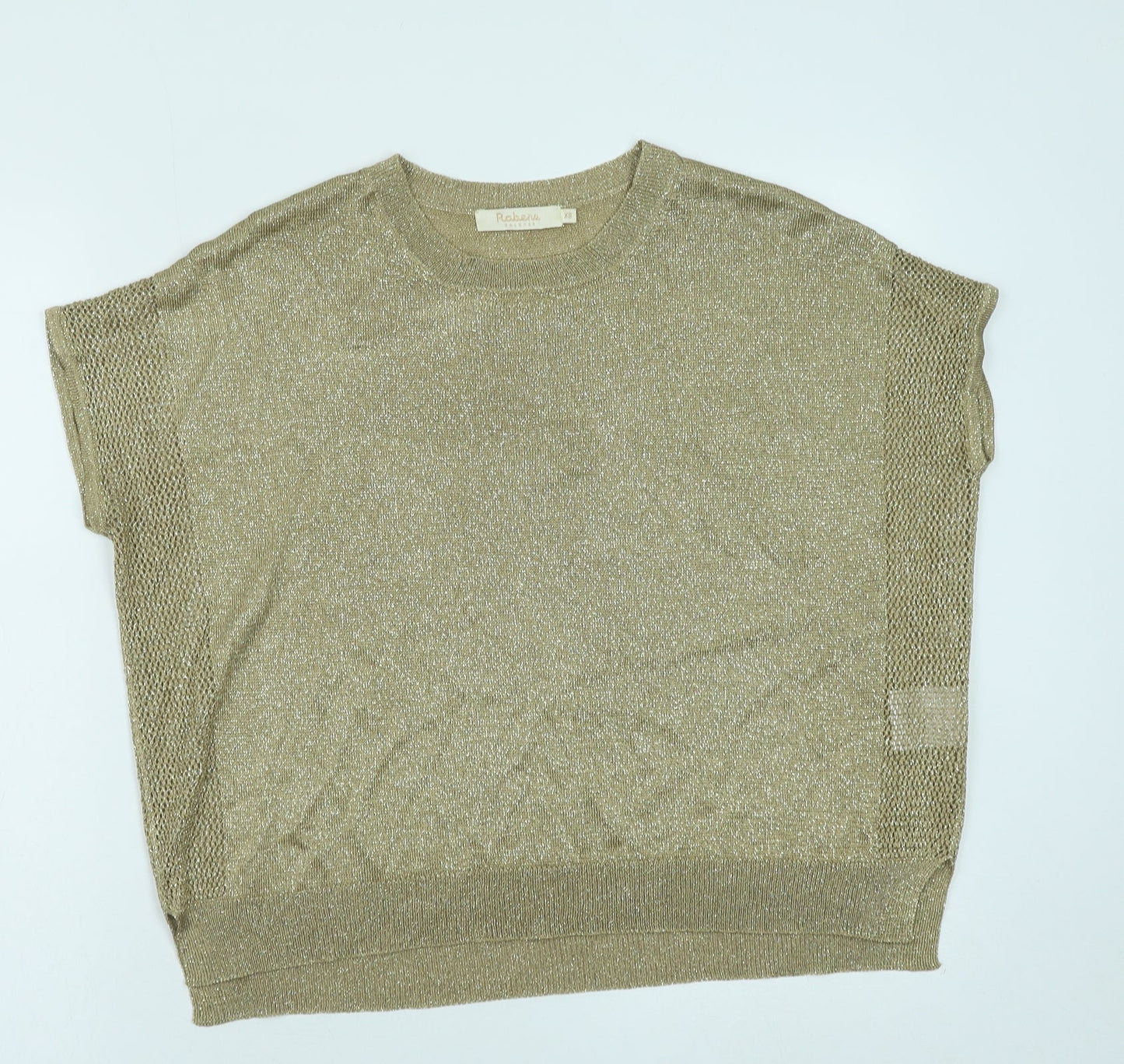 Robere Womens Gold Viscose Basic Blouse Size XS Round Neck