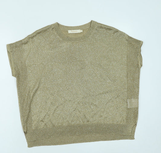 Robere Womens Gold Viscose Basic Blouse Size XS Round Neck