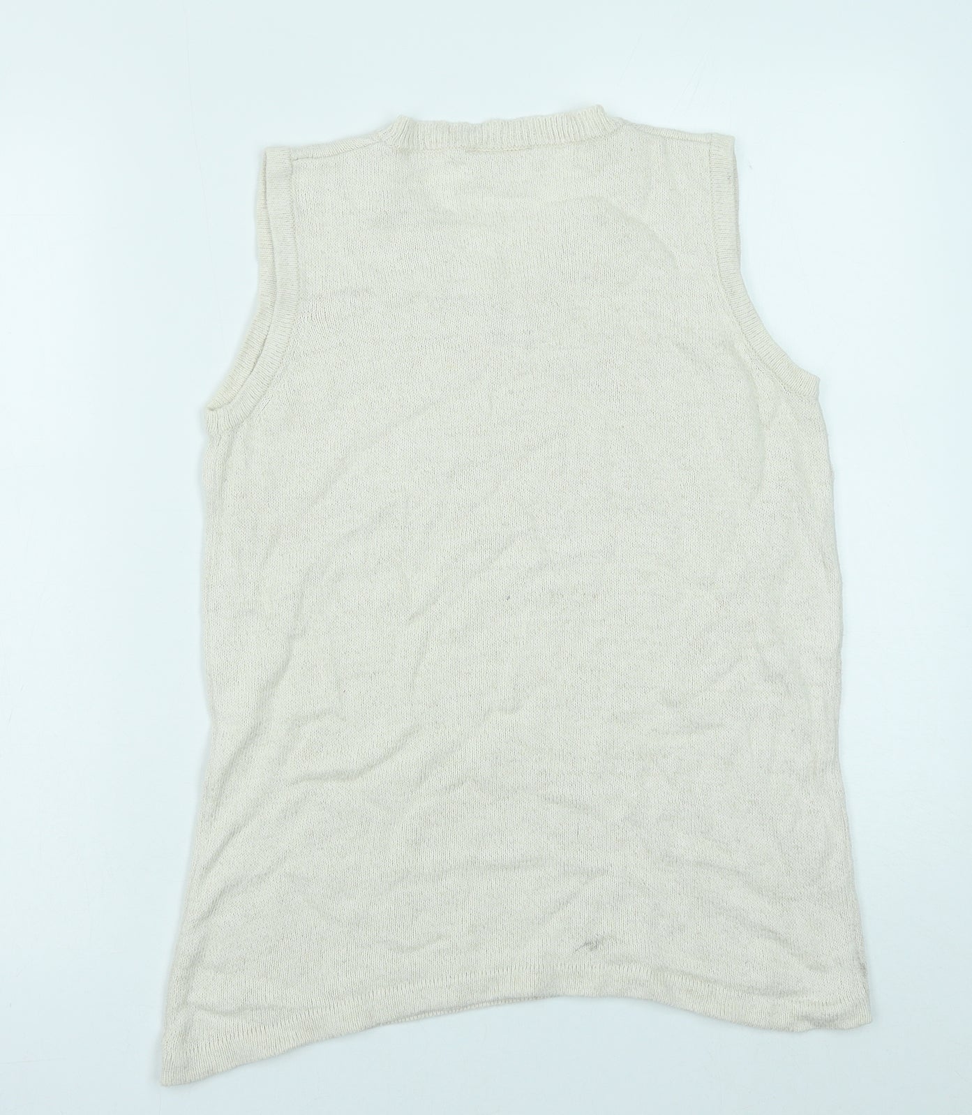 Joie De Vivre Womens White V-Neck Floral Cotton Vest Jumper Size M