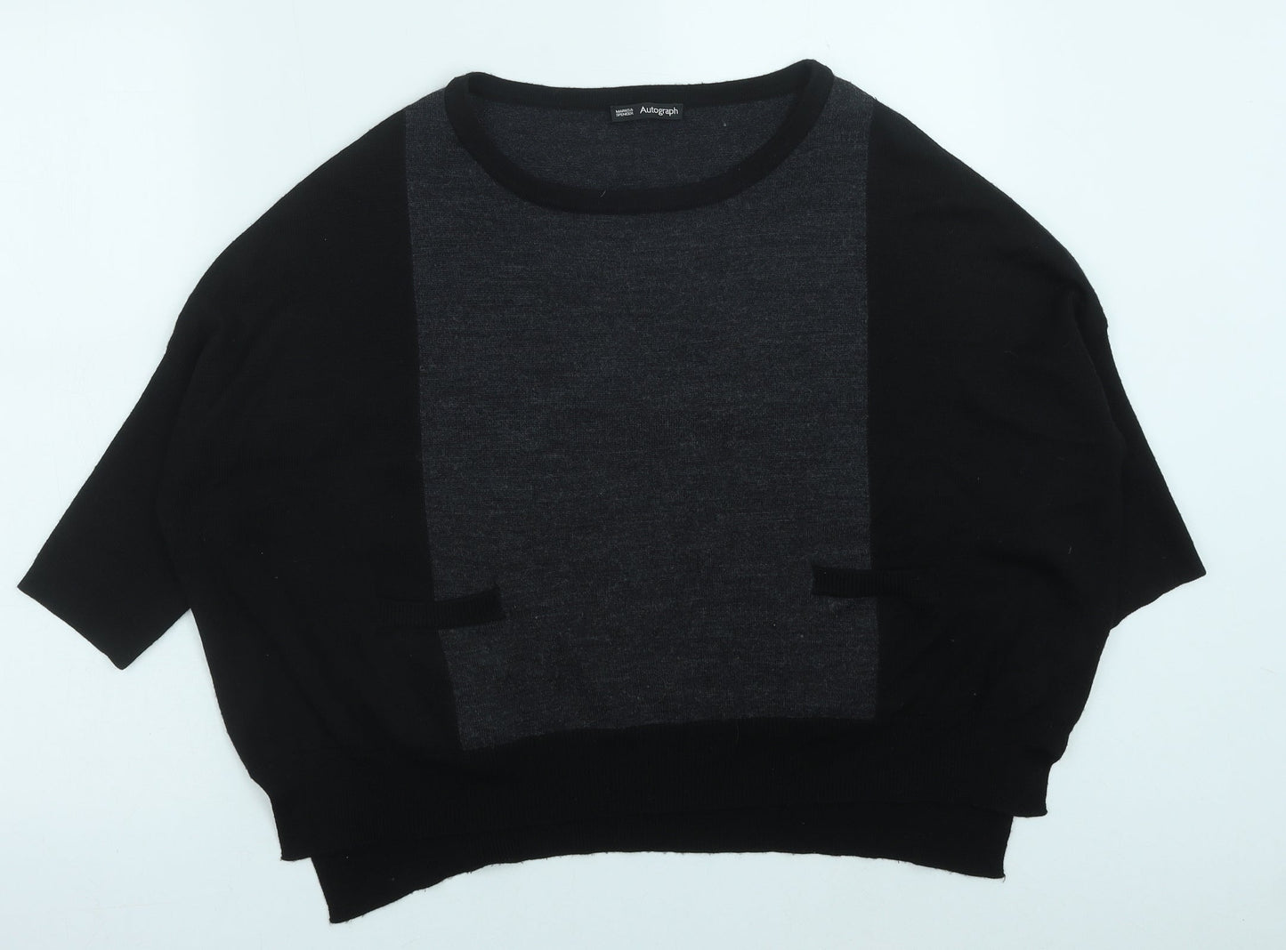 Marks and Spencer Womens Black Round Neck Acrylic Pullover Jumper Size 12 - Colour Block