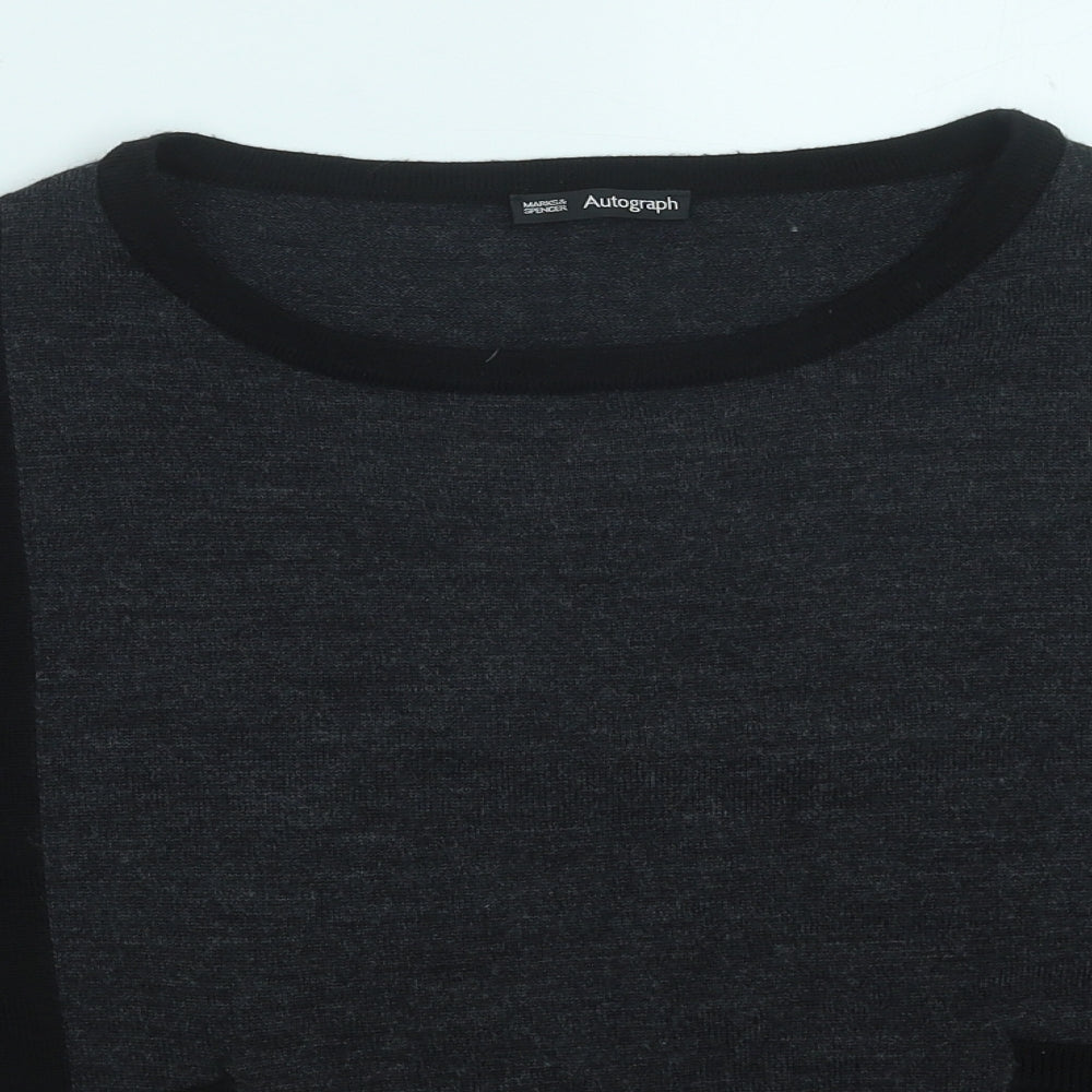 Marks and Spencer Womens Black Round Neck Acrylic Pullover Jumper Size 12 - Colour Block