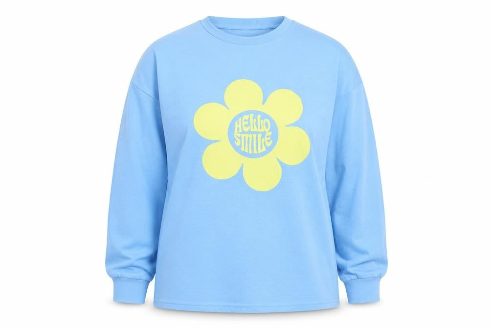 SheIn Womens Blue Elastane Pullover Sweatshirt Size S Pullover - Hello Smile