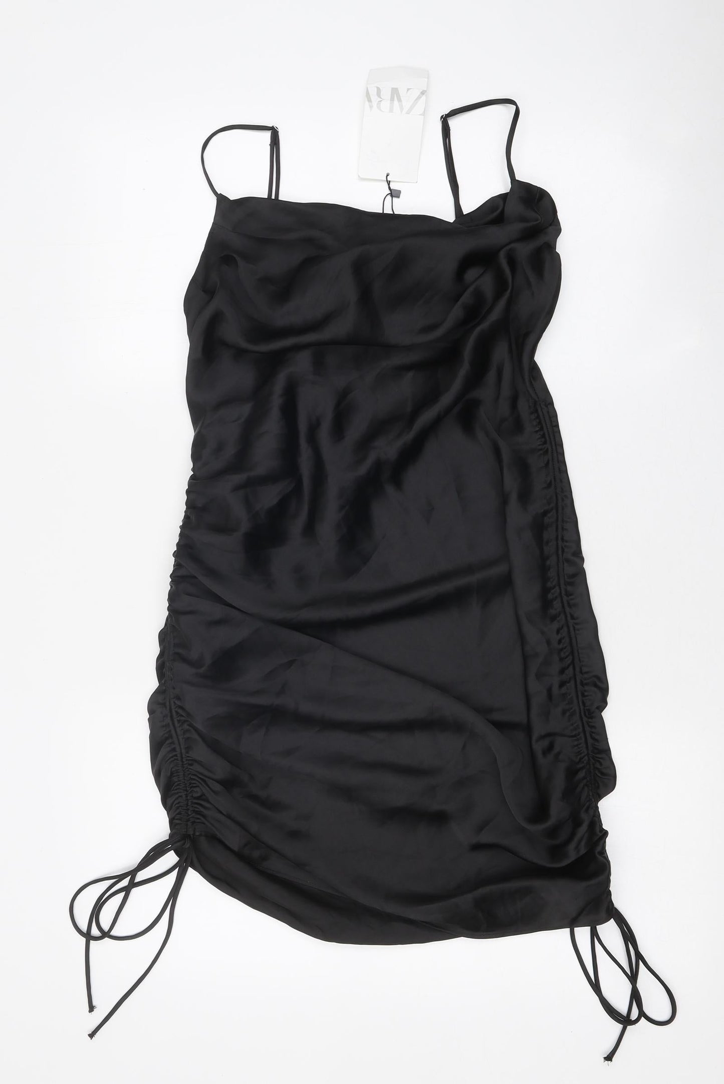 Zara Womens Black Polyester Mini Size S Cowl Neck Drawstring