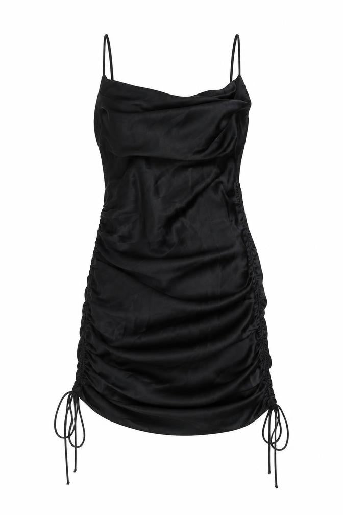 Zara Womens Black Polyester Mini Size S Cowl Neck Drawstring