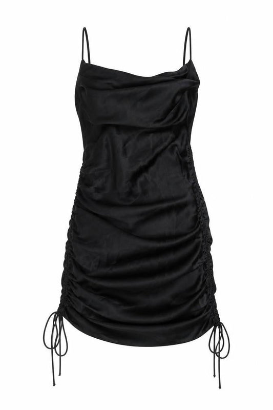 Zara Womens Black Polyester Mini Size S Cowl Neck Drawstring