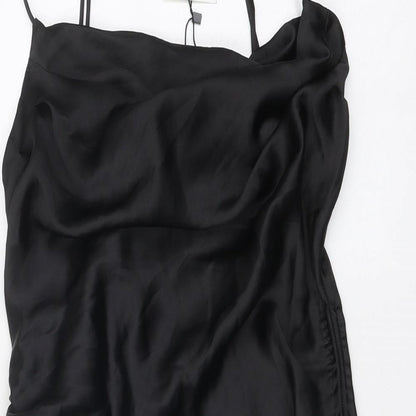 Zara Womens Black Polyester Mini Size S Cowl Neck Drawstring