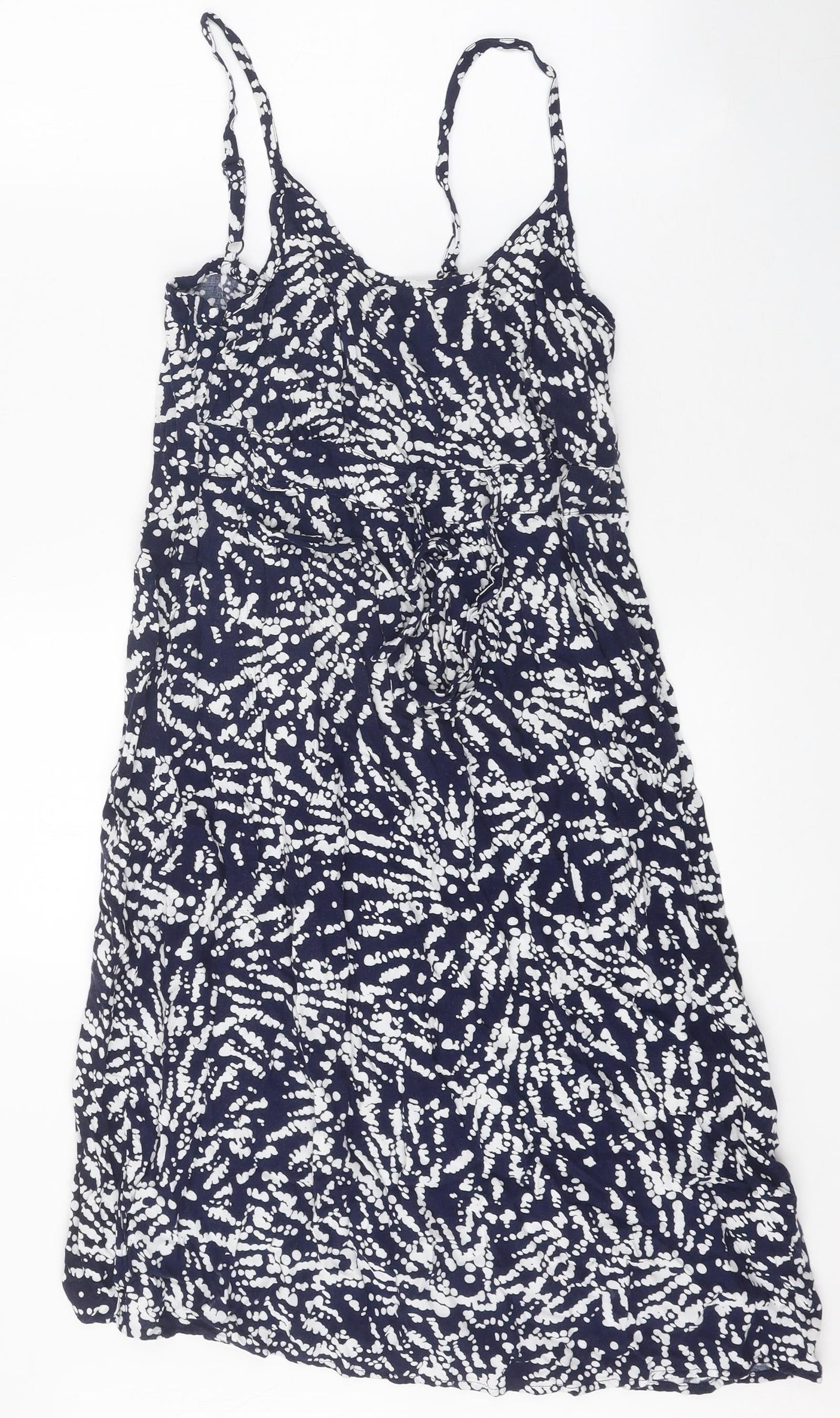 BHS Womens Blue Geometric Viscose Slip Dress Size 10 Scoop Neck Pullover