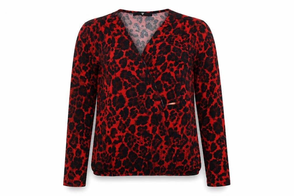 Very Womens Red Animal Print Polyester Wrap Blouse Size 10 V-Neck - Leopard Print